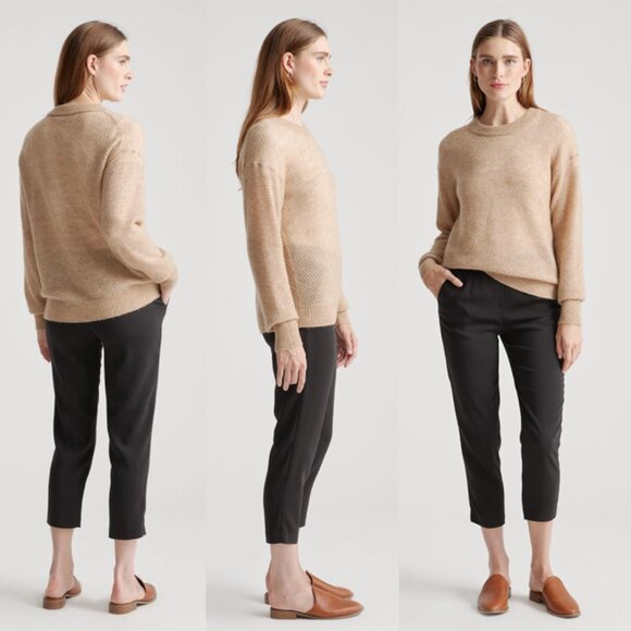 Quince Baby Alpaca-Wool Diamond Stitch Crewneck Sweater M Natural Lightweight - Picture 2 of 15